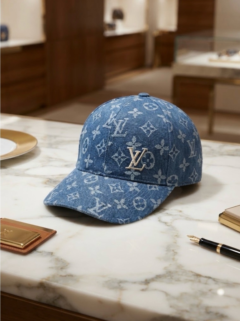 Blue Denim Monogram Baseball Cap
